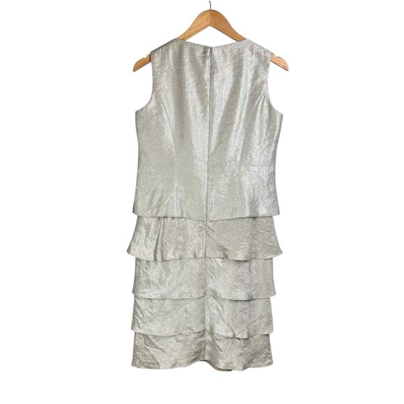 Jessica Howard Tan Gold Tiered Ruffle Sleeveless 2 Piece Jacket Formal Dress Set - Picture 8 of 16